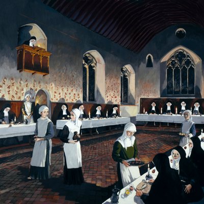 Reconstrucción del Refectorio durante el Siglo XV, Abadía de Denny, Cambridgeshire de Terry Ball