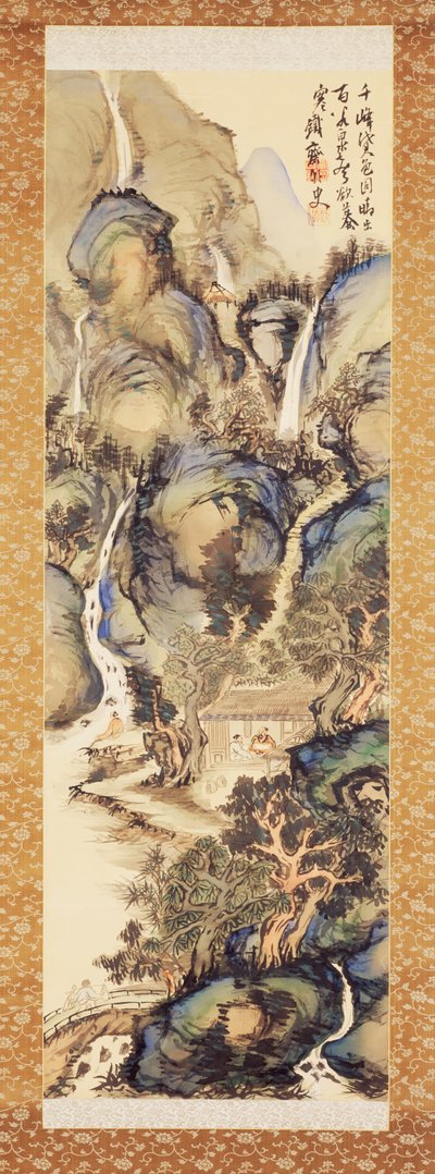 Paisaje en azul y verde, principios de 1910s (Pergamino colgante: tinta y color sobre seda) de Tessai Tomioka