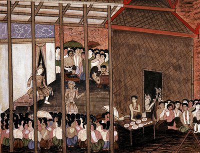 Una multitud observa una representación teatral de Thai School