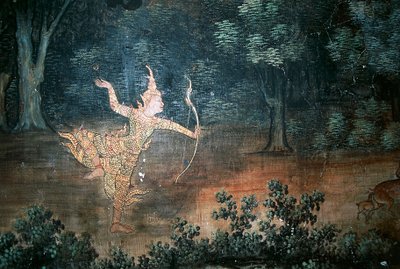 Apsara, murales con escenas de la vida de Buda, Wat Suwan Dararam, Parque Histórico de Ayutthaya (Lista del Patrimonio Mundial de la UNESCO) de Thai School