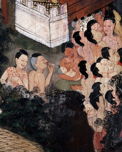 Multitud viendo actuaciones teatrales en un funeral de Thai School