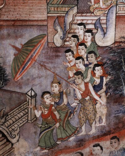 (Detalle) de un mural en Wat Phra Singh de Thai School