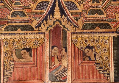 (Detalle) de un mural en Wat Phra Singh de Thai School