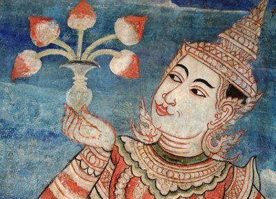 (Detalle) de un mural en el Viharn laikam en Wat Phra Singh de Thai School