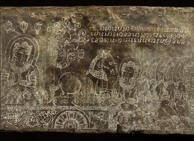 Panel de piedra grabado que representa el cuento Bhojajania Jataka, de Wat Si Chum, Sukhothai, siglo XIV-XV de Thai School
