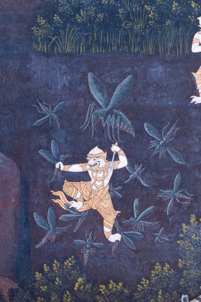Mural con escenas del Ramayana en Wat Phra Kaeo, Gran Palacio Real, Bangkok, Tailandia de Thai School
