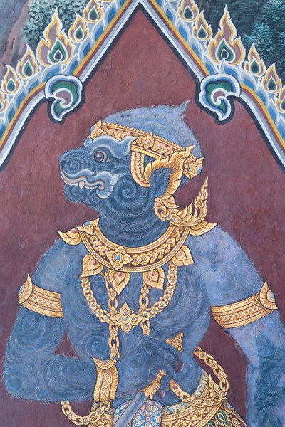 Mural con escenas del Ramayana en Wat Phra Kaeo, Gran Palacio Real, Bangkok, Tailandia de Thai School