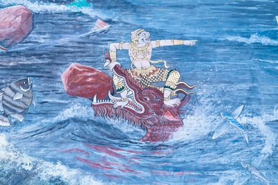 Mural con escenas del Ramayana en Wat Phra Kaeo, Gran Palacio Real, Bangkok, Tailandia de Thai School