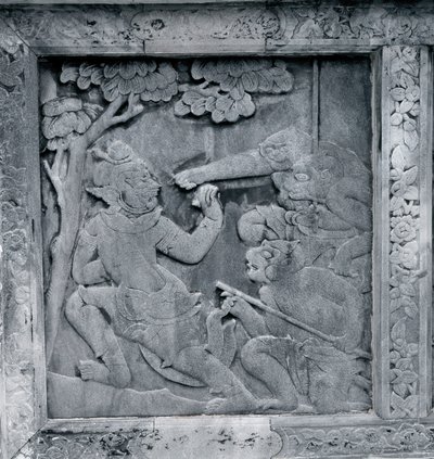 Uno de una serie de relieves que representan el Ramakien (Ramayana) de Thai School