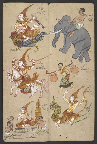O 16455 f.10r, Animales del Zodíaco, de Phrommachat (pergamino) de Thai School