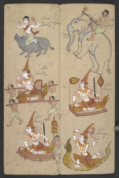 O 16455 f.14r, Animales del Zodíaco, de Phrommachat (pergamino) de Thai School
