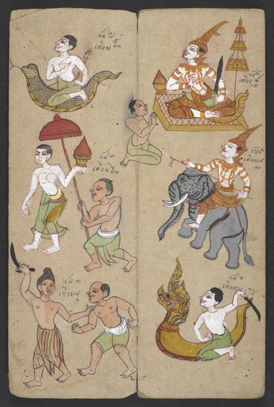 O 16455 f.2r, Animales del Zodíaco, de Phrommachat (pergamino) de Thai School