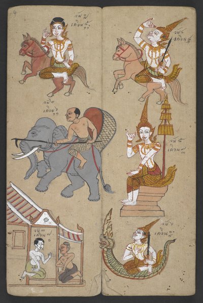 O 16455 f.4r, Animales del Zodíaco, de Phrommachat (pergamino) de Thai School