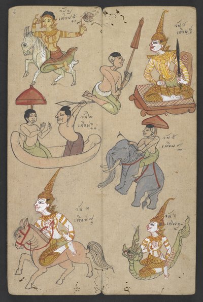 O 16455 f.6r, Animales del Zodíaco, de Phrommachat (pergamino) de Thai School