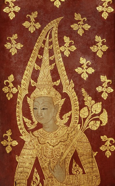 Panel de puerta estilo Rattanakosin con imagen de una deidad, c.1860 de Thai School