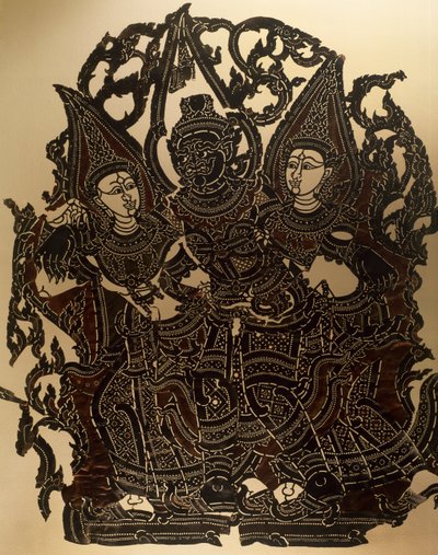 Escena del teatro de sombras Nang Yai representando a Dasakantha y sus esposas de Thai School
