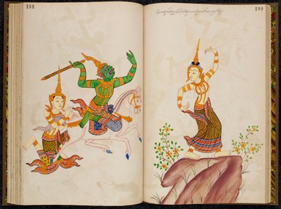 Escena de la versión tailandesa del Vidhura-pandita Jataka. de Thai School
