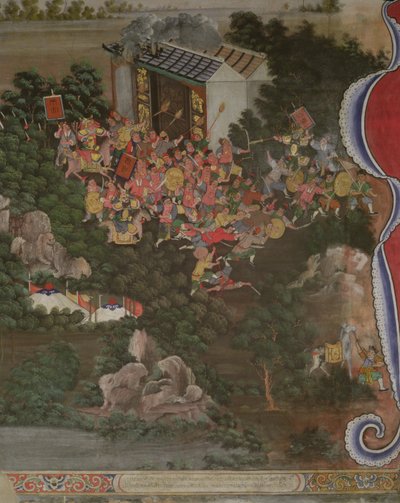 Escena con influencia china, Sala Geng, Wat Bowonniwet Vihara, Bangkok de Thai School