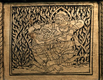 ARTE TAILANDÉS: Un episodio del "Ramayana". Mueble de libros, al estilo de Bangkok. de Thai School
