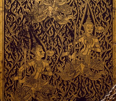 Armario para sutra, madera tallada y lacada (detalle) de Thai School