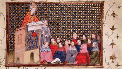 Harl 1319 f.12 Arzobispo Arundel predicando en la causa de Enrique, de la 