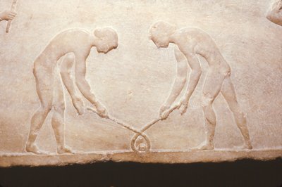Juegos griegos de un relicario de mármol de Themistocles