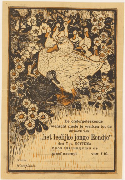 Tarjeta de pedido de un ejemplar de muestra de "El patito feo de Theo van Hoytema