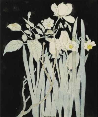 Daffodils And Roses par Hoytema, Theo van (1863-1917). Acuarela y tinta sobre papel, tamaño : 27,5x23 de Theo van Hoytema