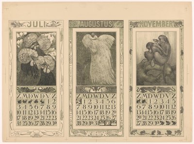 Calendarios de julio, agosto y noviembre de 1910 de Theo van Hoytema