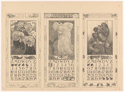 Calendarios de julio, agosto y noviembre de 1910 de Theo van Hoytema