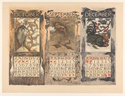 Calendarios de octubre, septiembre y diciembre de 1903 de Theo van Hoytema