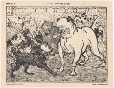 Caricatura sobre la ley electoral de Johannes Tak van Poortvliet In the Dog Days (título en el objeto) de Theo van Hoytema