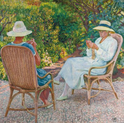 María y Elisabeth van Rysselberghe Tejiendo en el Jardín, c.1912 de Théo van Rysselberghe