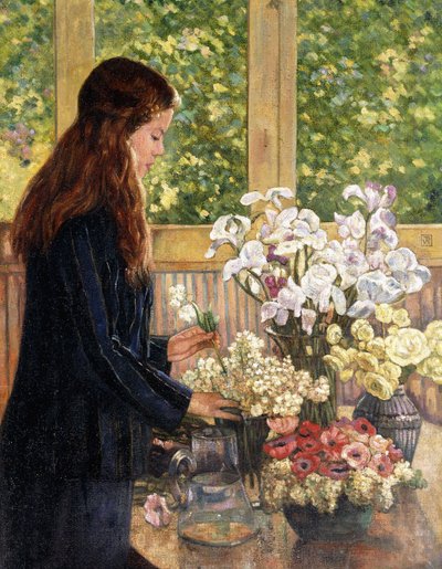 Niña con Jarrones de Flores de Théo van Rysselberghe