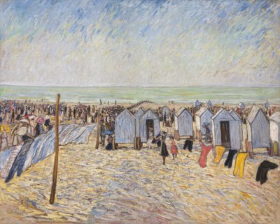 Imagen de playa con carretas de baño (Knocke) de Theo von Brockhusen