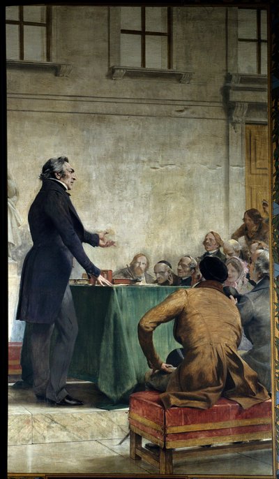 François Arago (1786-1853) estudiando astronomía popular en el anfiteatro del observatorio. Pintura de Theobald Chartran. París, La Sorbona - François Arago (1786-1853) dando una conferencia sobre astronomía popular en el Real Observatorio de París de Theobald Chartran