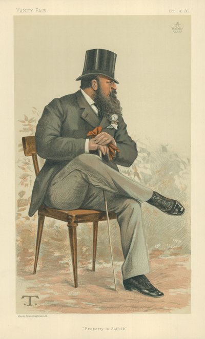 Lord Rendlesham, Propiedad en Suffolk, 15 de octubre de 1881, caricatura de Vanity Fair de Theobald Chartran