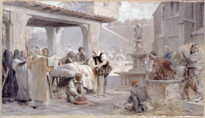 Boceto para la escalera de la Sorbona: Ambroise Paré en el sitio de Metz, hacia 1888 (lápiz, óleo sobre lienzo) de Theobald Chartran