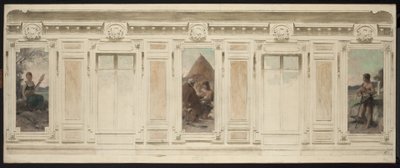 Boceto de la sala de matrimonios del Ayuntamiento de Courbevoie: Fileuse. La boda. Berger, en 1884 (óleo sobre lienzo) de Theobald Chartran