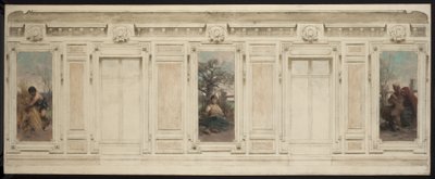 Boceto para la sala de matrimonios del ayuntamiento de Courbevoie: zapatero, maternidad, educación de Theobald Chartran