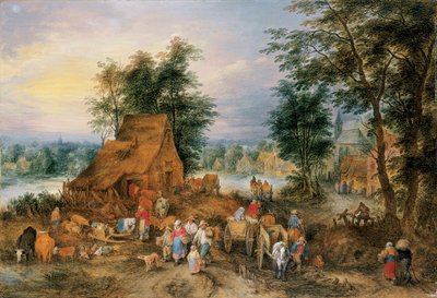 Una escena de pueblo con campesinos trabajando de Theobald Michau