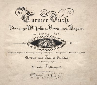 Libro sobre torneos: página del título de Theobald Senefelder