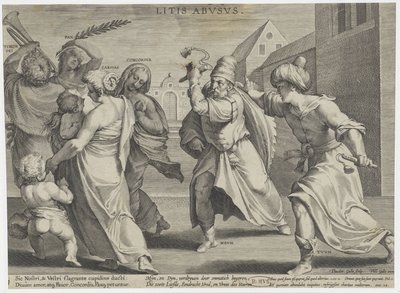 El egoísmo amenaza las virtudes Abuso en litigio (título de la serie) Litis Abvsvs (título de la serie sobre el objeto) de Theodoor Galle