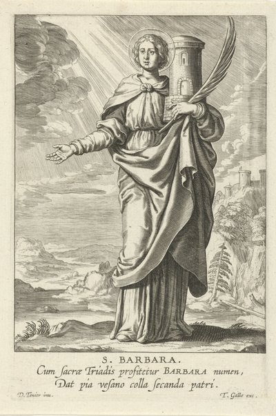 Santa Bárbara Santa Bárbara (título sobre el objeto) Heiligen femenino (título de la serie) Espejo Iluminado Virgen (título de la serie) de Theodoor Galle
