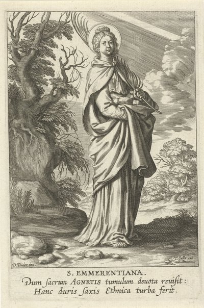 Heilige Emerentiana de Roma Santa Emmerantiana (título sobre el objeto) Heiligen femenino (título de la serie) Espejo Iluminado Virgen (título de la serie) de Theodoor Galle