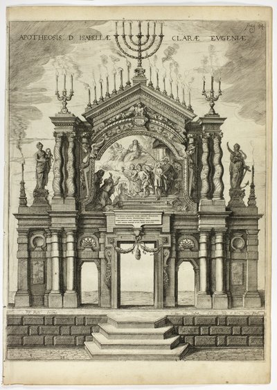 Escenario en memoria de Isabella Clara Eugenia, lámina 24 de Casperius Gevartius, Pompa Introitus Honori Serenissimi Principis Ferdinandi (Entrada triunfal del Serenísimo y Honorable Cardenal-Infante Fernando) de Theodoor van Thulden