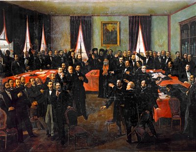 Proclamación de la unión de los principados de Rumanía ... (pintura sobre lienzo) de Theodor Aman