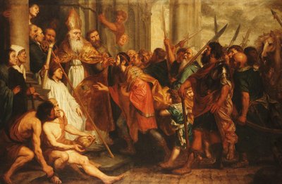 San Ambrosio, Obispo de Milán, Rechazando al Emperador Teodosio la Entrada a la Catedral de Milán de Theodor Boeyermans