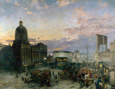 ""Vista de Washington Street en Indianápolis al atardecer"" Pintura de Theodor Groll (1857-1913) 1892-1895 Museo de Arte de Indianápolis Indiana Estados Unidos de Theodor Groll