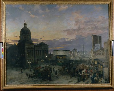 Washington Street, Indianapolis At Dusk (óleo sobre lienzo) de Theodor Groll